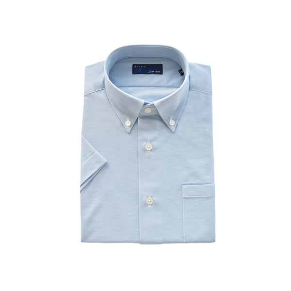 【日本製】 ワイシャツ メンズ ビジネス 半袖 吸水速乾 ストレッチ ノーアイロン 無地 ボタンダウン イージーフォーマルシャツ サックス(2021-HSM24-sa)